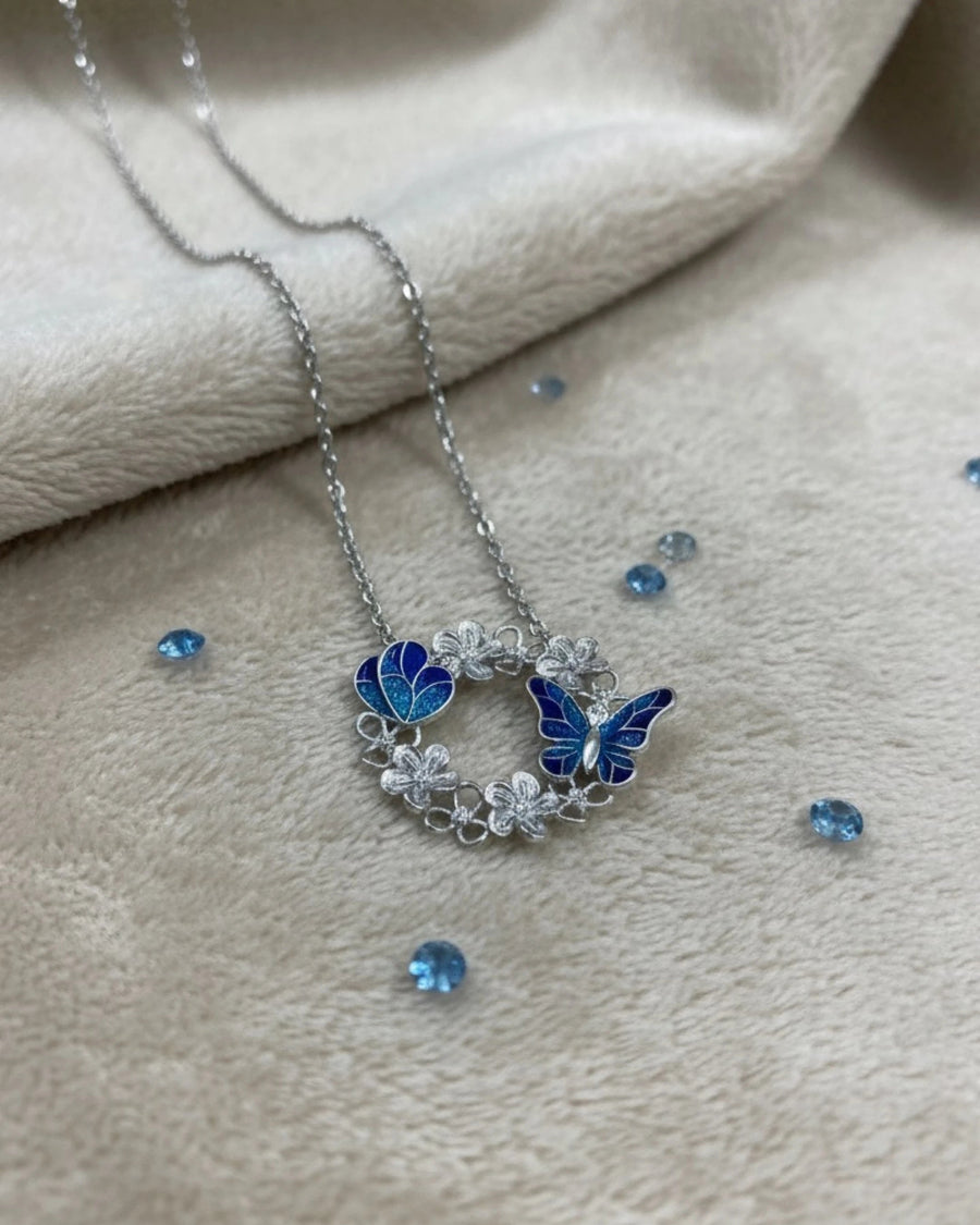 Enchanted Butterfly Garden Wreath Necklace – 925 Sterling Silver