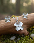 Silvonar 925 Sterling Silver Jewelry Set – [Brushed Four-Petal Blossom Design]