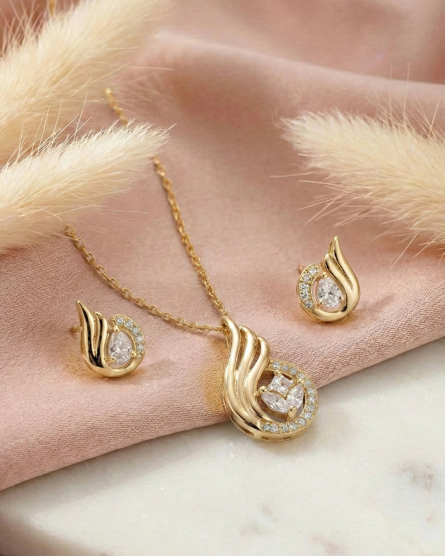 Silvonar 925 Sterling Silver Graceful Teardrop & Marquise Crystal Jewelry Set – Pendant Necklace and Earrings