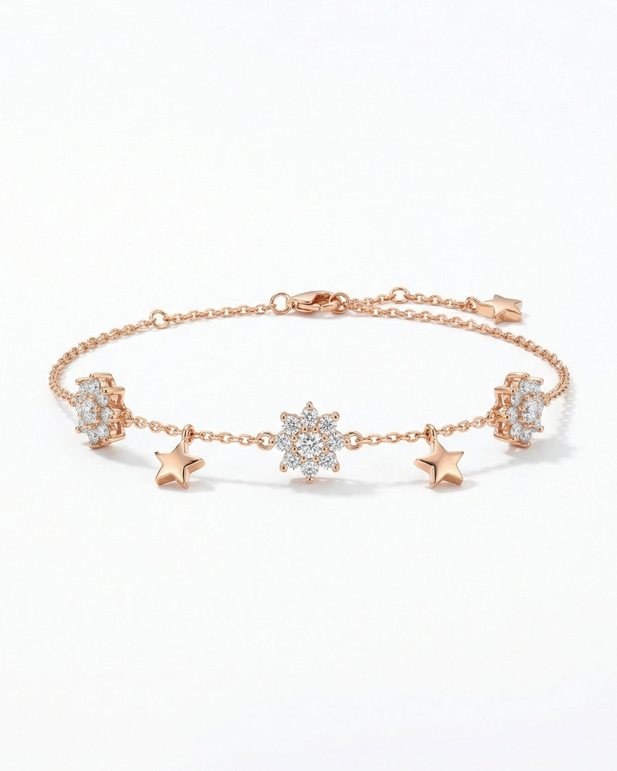 Celestial Star & Blossom Charm Bracelet – 925 Sterling Silver
