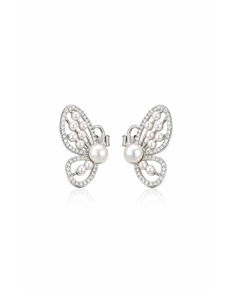 Graceful Butterfly Pearl Stud Earrings – 925 Sterling Silver