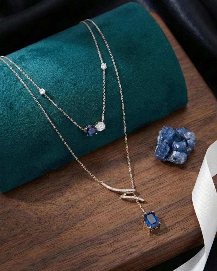 Azure Serenity Double-Layer Necklace – 925 Sterling Silver