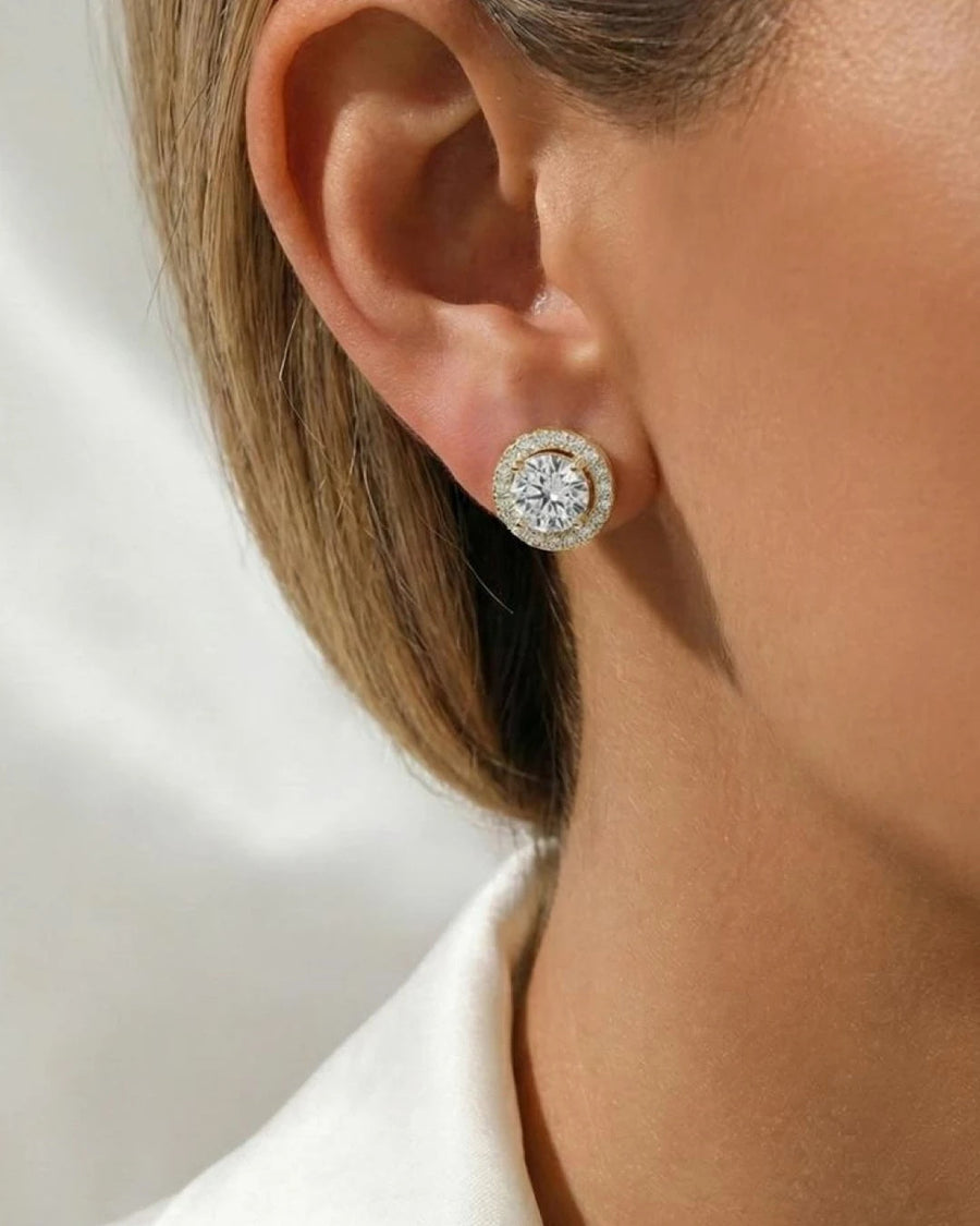 Brilliant Halo Solitaire Stud Earrings – 925 Sterling Silver
