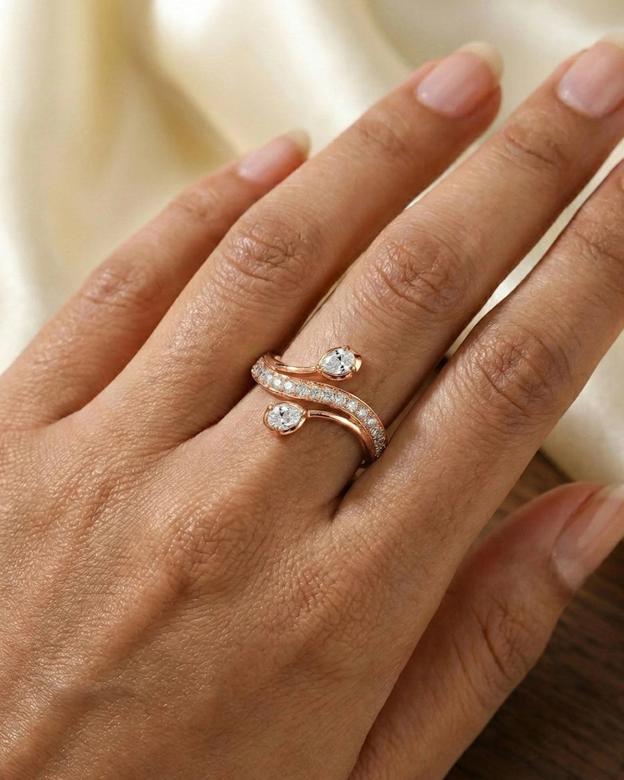 Duo Pear Serenity Wrap Ring – 925 Sterling Silver