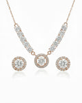 Silvonar 925 Sterling Silver Jewelry Set – [Dazzling Halo & Curved Crystal Bar Design]