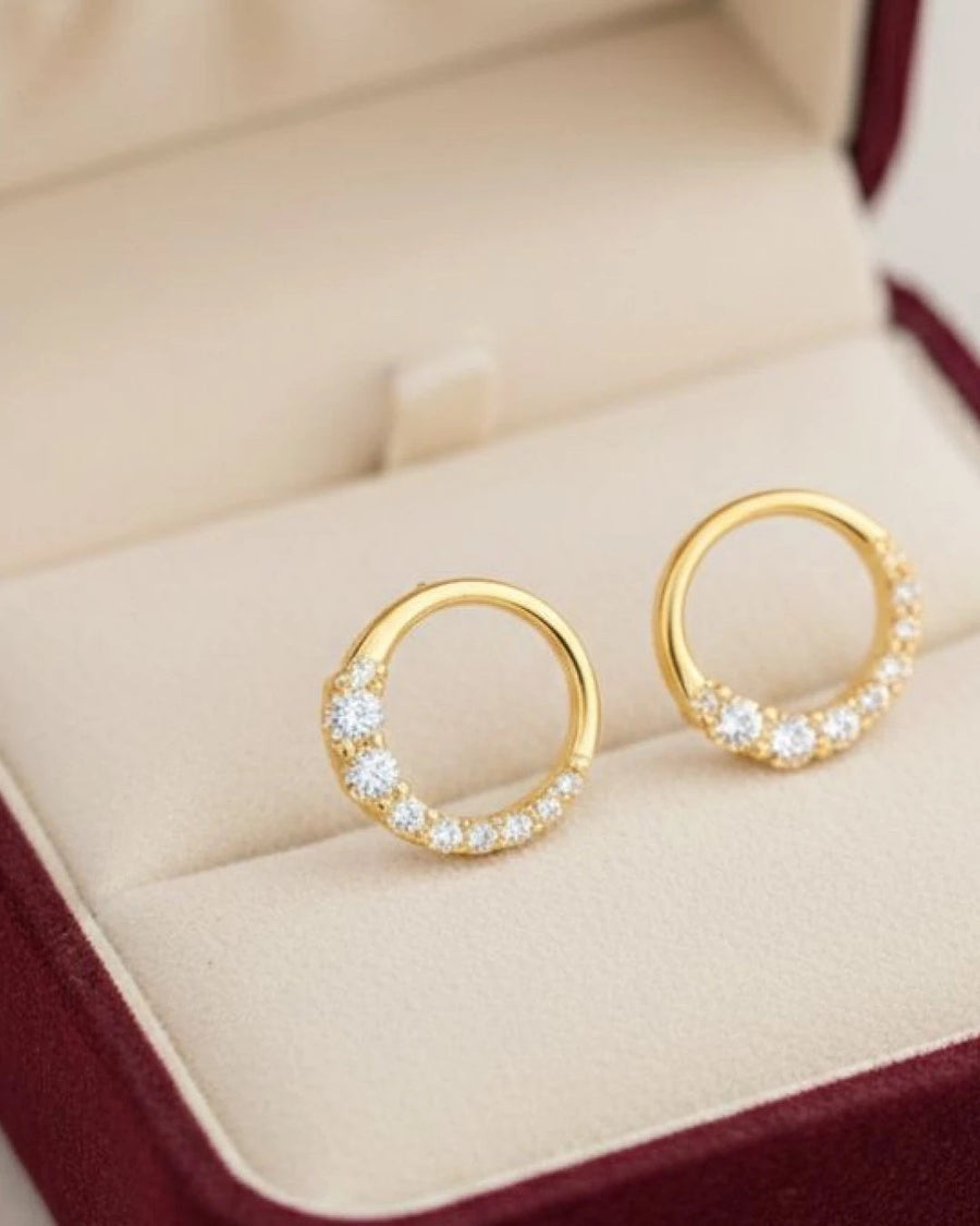 Ethereal Crescent Halo Stud Earrings – 925 Sterling Silver