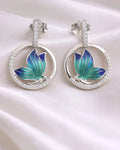 Emerald Glaze Butterfly Halo Earrings – 925 Sterling Silver