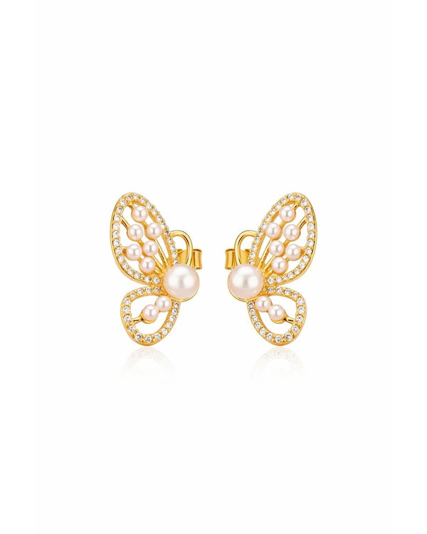 Graceful Butterfly Pearl Stud Earrings – 925 Sterling Silver