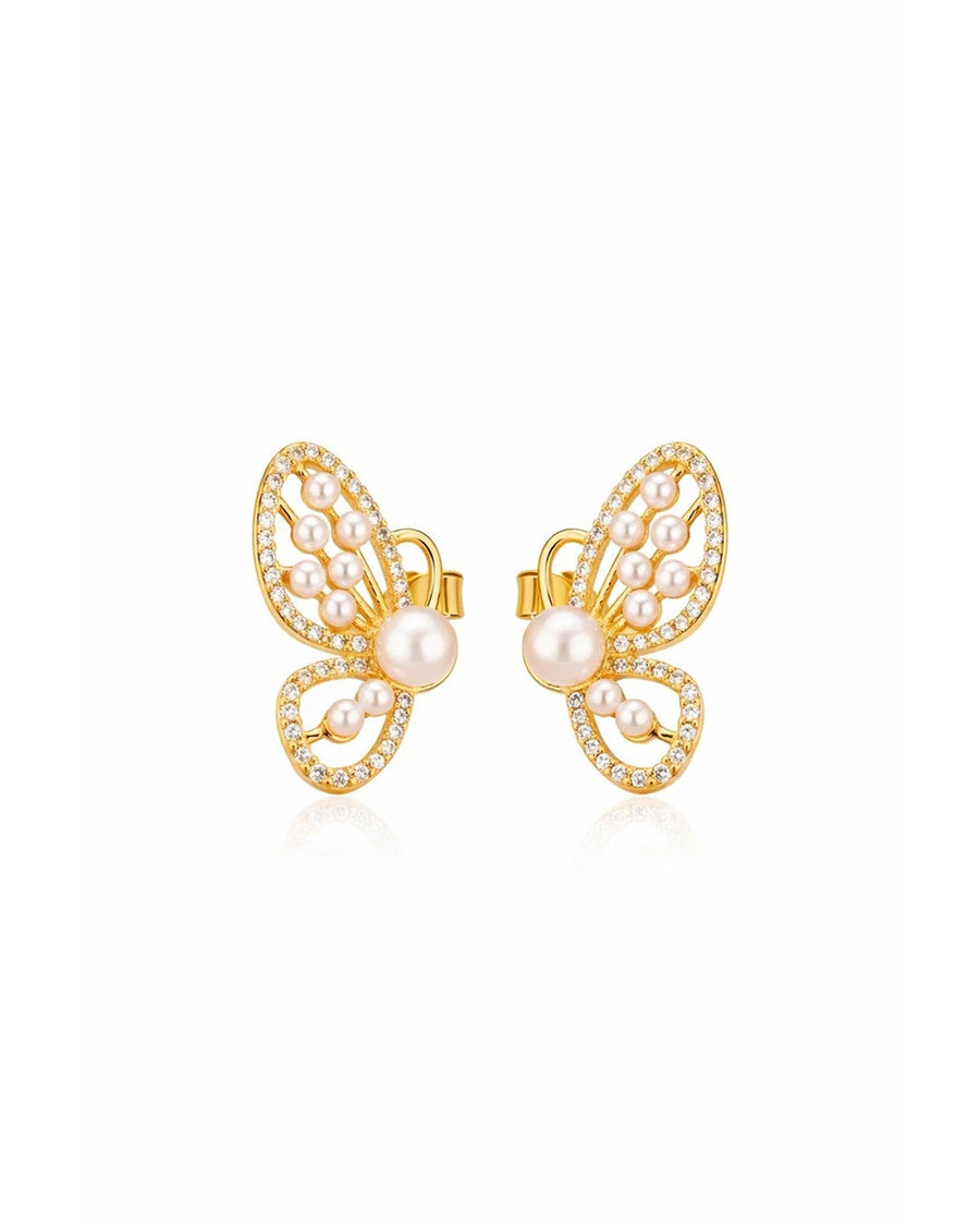 Graceful Butterfly Pearl Stud Earrings – 925 Sterling Silver